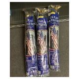 3 US FLAGS NEW W/ POLES