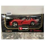 BURAGO - 1992 DODGE VIPER RT/10, RED, 1:18 SCALE,