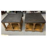 SLATE TOP SIDE TABLES W/ LOWER SHELF