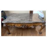 MARBLE TOP COFFEE TABLE TURNED CARVED LEGS