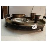 METAL TRAY W/ ASSORTED METAL CONTAINERS.