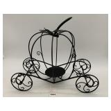BLACK METAL PUMPKIN COACH, WIRE SCROLLWORK,