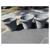 GRAY PLASTIC TAPERED PLANTERS, OUTDOOR GARDEN