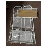 WHITE WIRE MESH STORAGE BASKETS, WOOD-LOOK