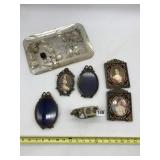 JAPAN CERAMIC WALL POCKET, ORNATE METAL FRAMES W/