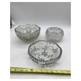 ASSORTED CUT GLASS BOWLS, STARBURST PATTERNS,