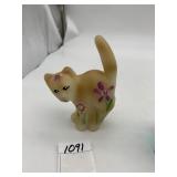 FENTON HANDPAINTED SATIN GLASS CAT FIGURINE W/