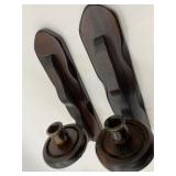 PR VINTAGE DARK WOOD WALL CANDLE SCONCES,