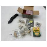 HUSKY UTILITY KNIFE, RED SQUARE CANDLES, DRAWER