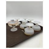 MILK GLASS FOOTED DESSERT GLASSES W/ BLACK FLORAL