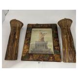 FRAMED STATUE OF LIBERTY PRINT, ORNATE PAINTED