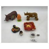 PLASTIC RHINO TOY, WOODEN RHINO PUSH TOY, SMALL