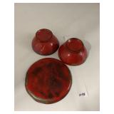 GRACE SIGNED RED ENAMEL ON METAL DISHES AND