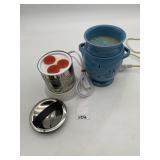 ELECTRIC CERAMIC BLUE WAX WARMER, PIERCED FLORAL