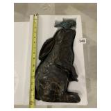 BRONZE FINISH RABBIT FIGURINE W/ BIRD, PATINATED