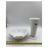 FENTON MILK GLASS VASE & RUFFLED BOWL, GRAPE