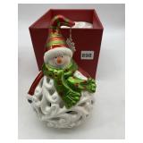 SNOWMAN FIGURINE, PIERCED CERAMIC LANTERN,