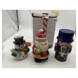 SHINWA CERAMIC SNOWMAN FIGURINE, SANTA CANDLE