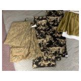 ASSORTED FABRICS, GOLD DAMASK, BLACK TOILE PRINT,