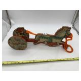 HILL BROS. VINTAGE WOODEN HORSE PULL TOY, CART W/