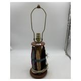 VINTAGE WOOD SPOOL LAMP BASE, YARN-WRAPPED