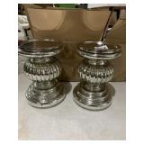 MERCURY GLASS RIBBED PEDESTAL LED CANDLE HOLDERS,