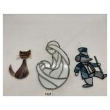 VINTAGE STAINED GLASS FIGURAL ORNAMENTS, CAT,