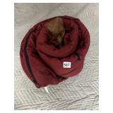 RED PADDED SLEEPING BAG, PLAID LINING, ZIP