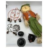 SCARECROW DOLL, TURKEY FIGURINE, BLACK CAT