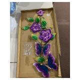 METAL BUTTERFLY AND FLORAL WALL ART, PURPLE AND