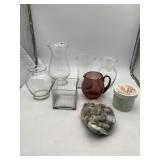 CRISA MARBLES, ASSORTED CLEAR GLASS VASES, AMBER