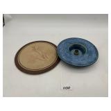CAMILO CERAMIC BLUE GLAZE KENZAN HOLDER W/ FLOWER