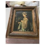 VINTAGE FRAMED PRINT, CLASSICAL PORTRAIT WOMAN,