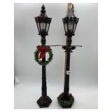 DECORATIVE LAMP POSTS W/ CHRISTMAS WREATHS,