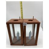 WOOD & GLASS CANDLE LANTERNS, RUSTIC DESIGN, W/