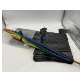 LAZYM RAINBOW UMBRELLA W/ WOOD HANDLE, BLACK