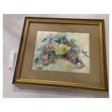 FRAMED WATERCOLOR PAINTING, FLORAL MOTIF, ROSES,