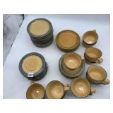 PFALTZGRAFF STONEWARE DINNERWARE, TAN & BLUE