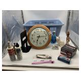 WESTCLOX WOOD WALL CLOCK, CERAMIC CAT & WOODEN