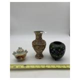 CLOISONNE ENAMEL TRIPOD CENSER, CARVED COMPOSITE