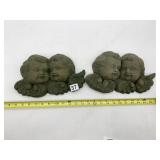 CHERUB HEAD WALL PLAQUES, PATINATED FINISH, CAST