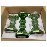 GREEN CRACKLED GLASS CANDLE HOLDERS, MERCURY
