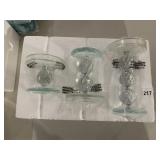 FACETED CRYSTAL-LIKE CANDLE HOLDERS, CHROME-TONE