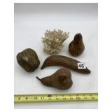 DECORATIVE WOOD FRUIT, NATURAL CORAL SPECIMEN,