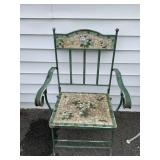 METAL GARDEN CHAIR W/ FLORAL MOSAIC TILE, GREEN