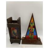 VINTAGE WOODEN WALL SCONCES, TRIANGULAR &