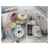 ASSORTED CRAFT SUPPLIES, RIBBONS, BEADS,