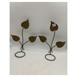 PATINATED METAL WALL SCONCES, LEAF MOTIF.