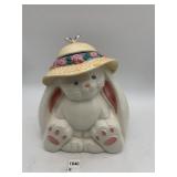CERAMIC BUNNY COOKIE JAR W/ STRAW HAT LID, FLORAL