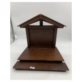 DARK BROWN WOOD FOLDING TRAY TABLE, SLATTED TOP